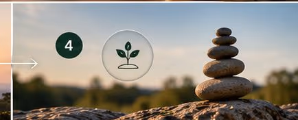 Stacked stones on a rock beside a seedling icon