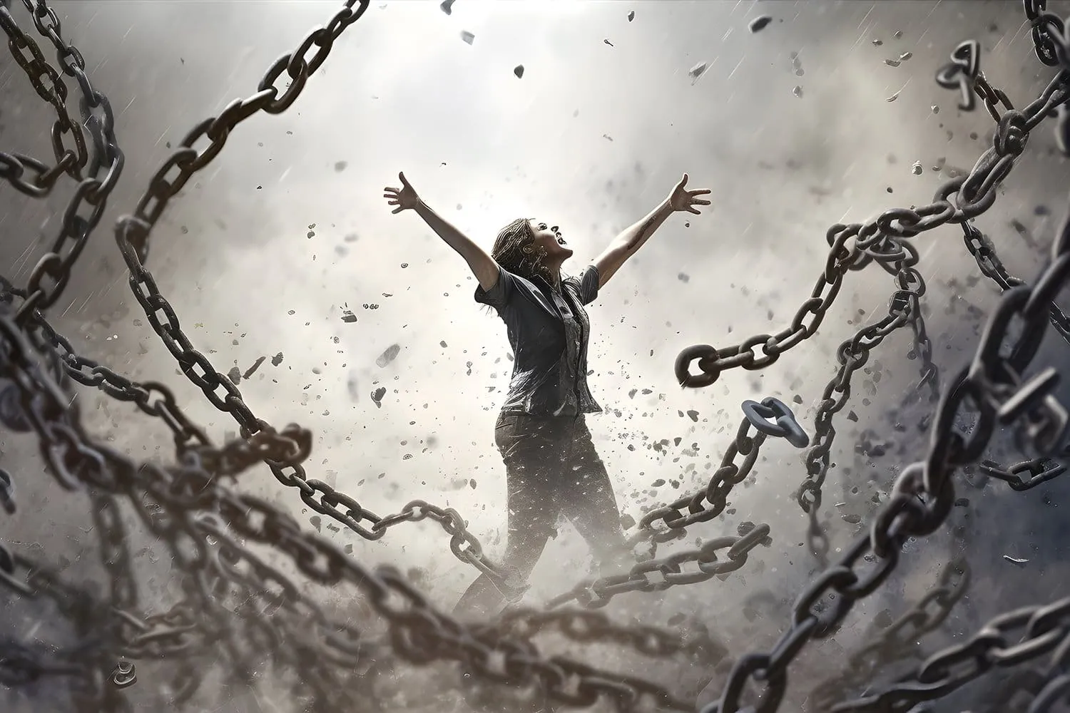 a person breaking free from chains representing overcoming obstacles and achieving goals