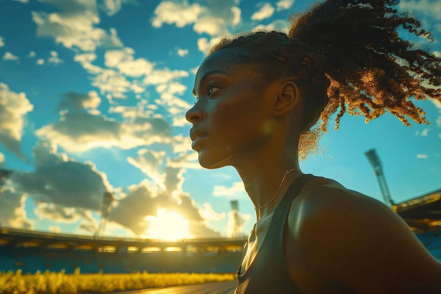 a person visualizing themselves exercising in a peaceful outdoor setting