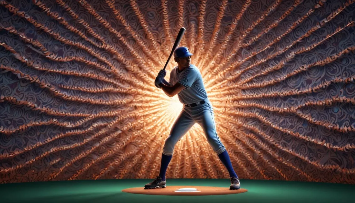 a baseball player in a relaxed state with a subtle background of a hypnotic pattern