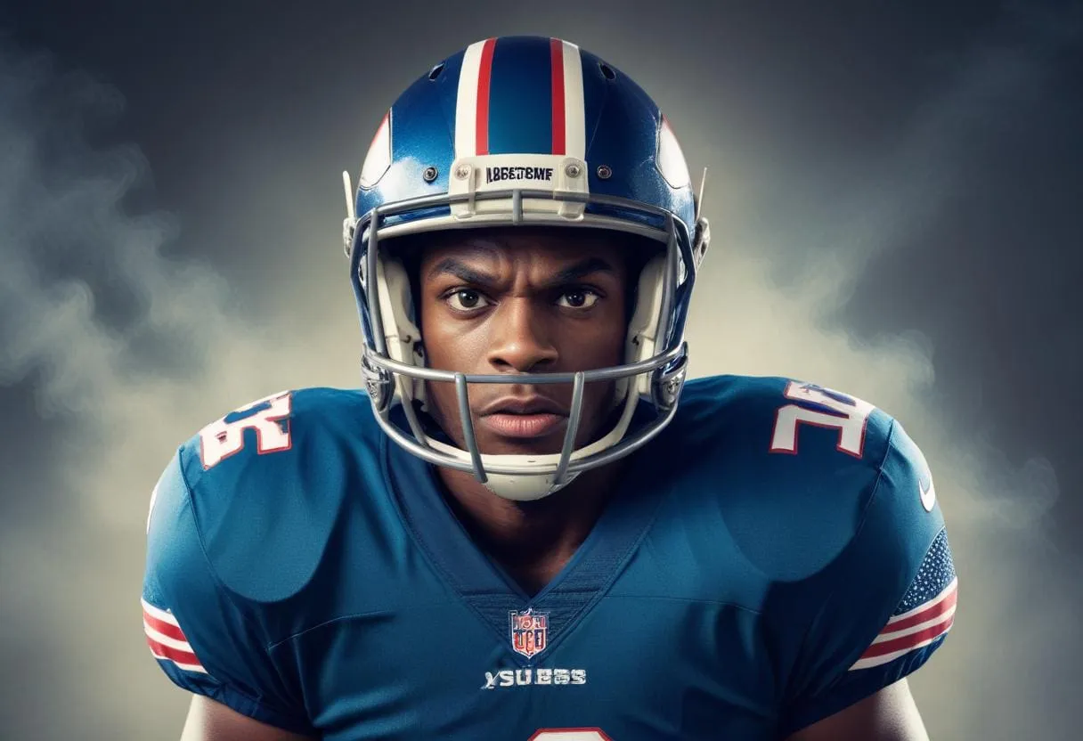 a football player in a hypnotic trance with a calm