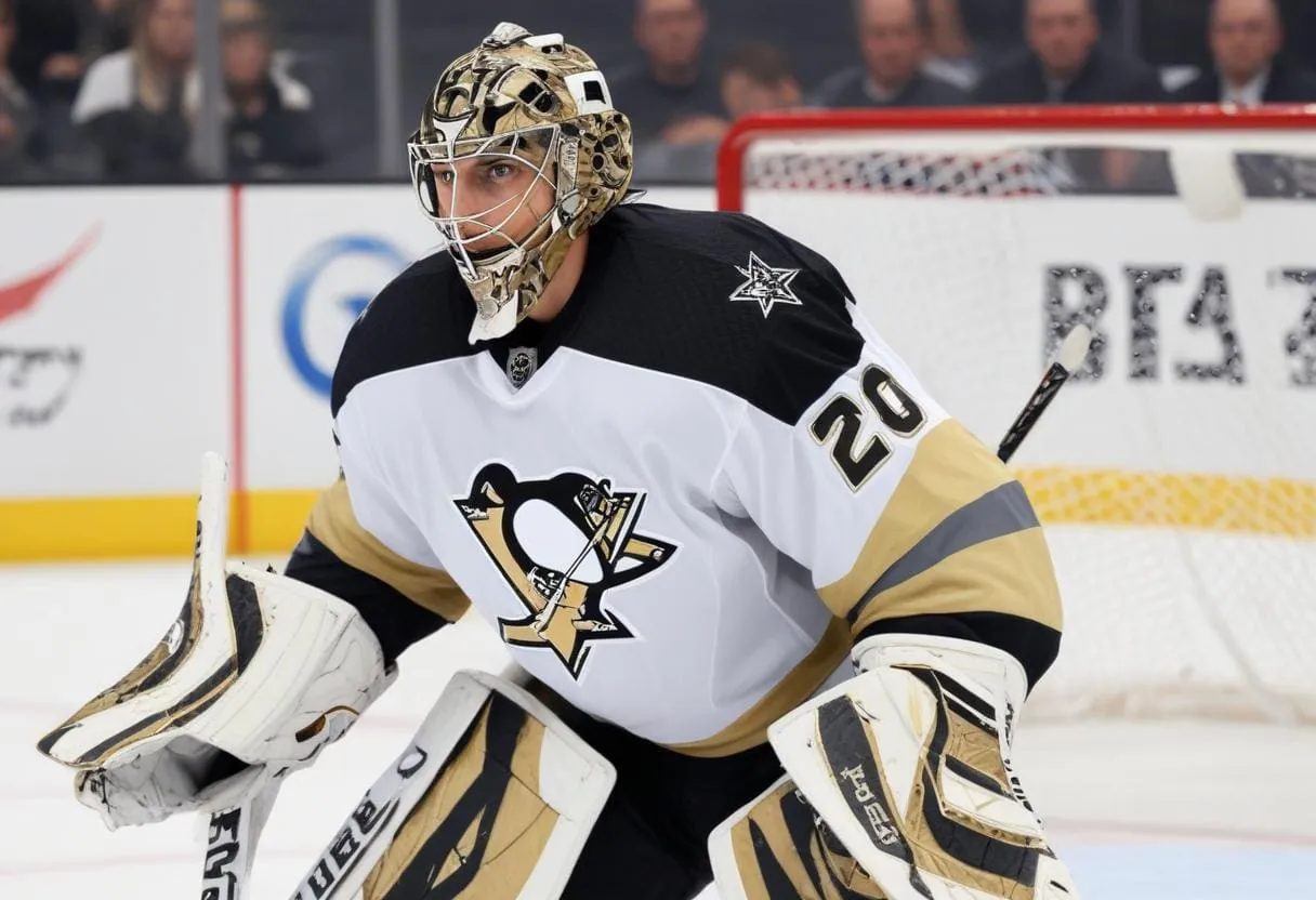 a photo of marc andre fleury in action on the ice