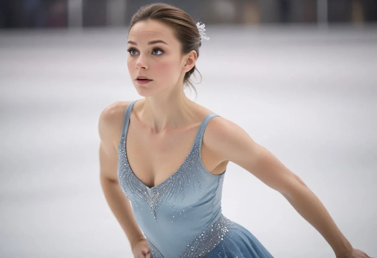 an ice skater taking a deep breath looking calm and focused