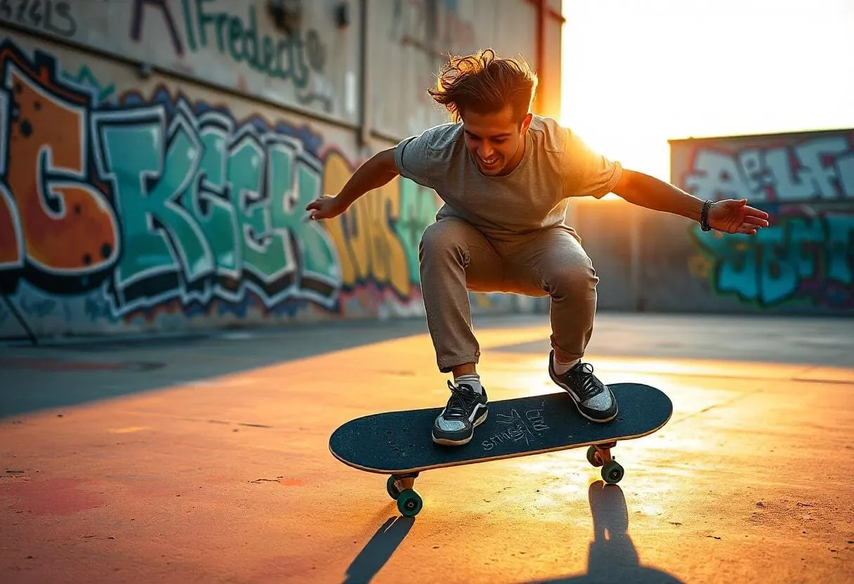 a skateboarder in a hypnotic state with a peaceful