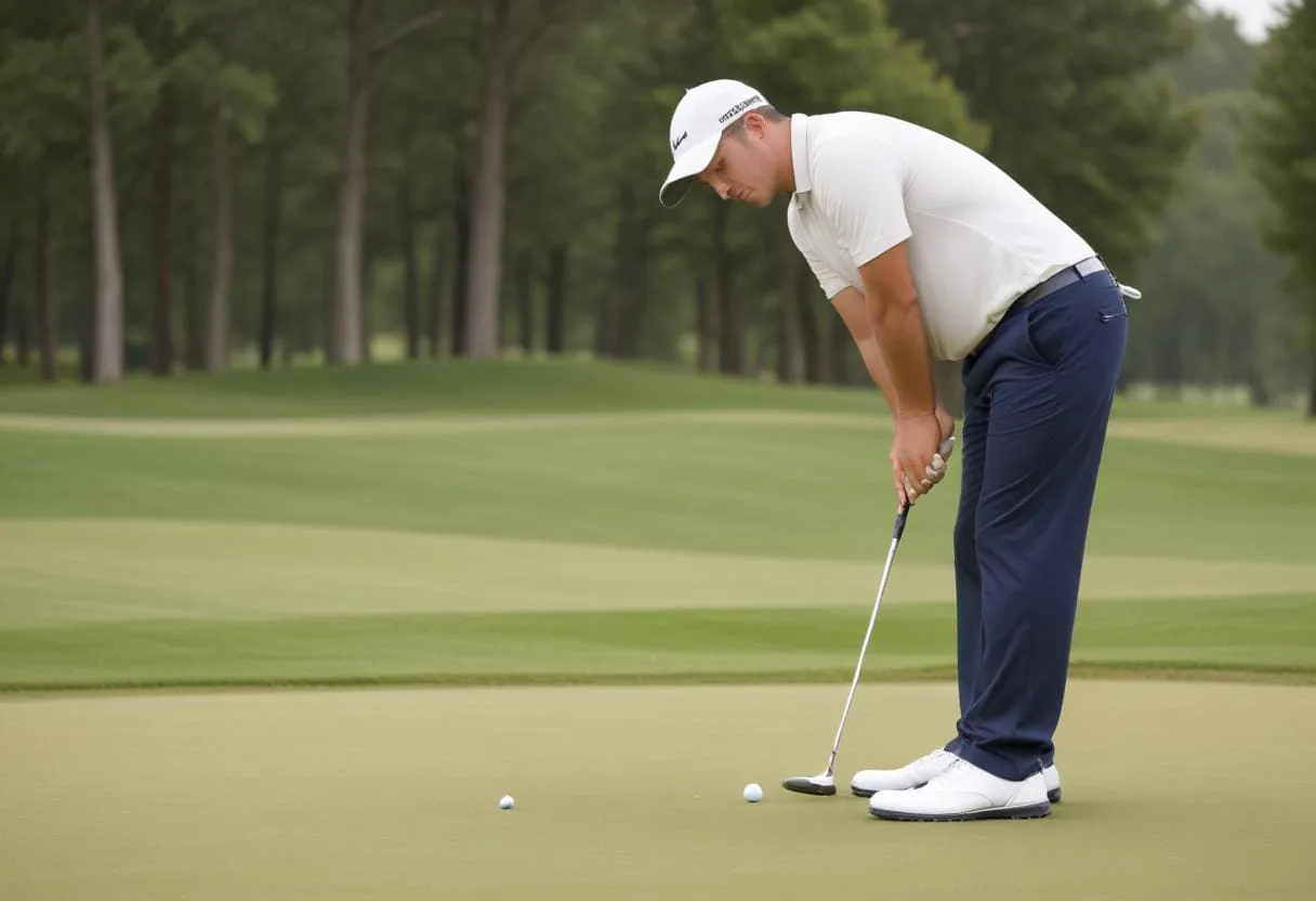 a calm golfer setting up to putt