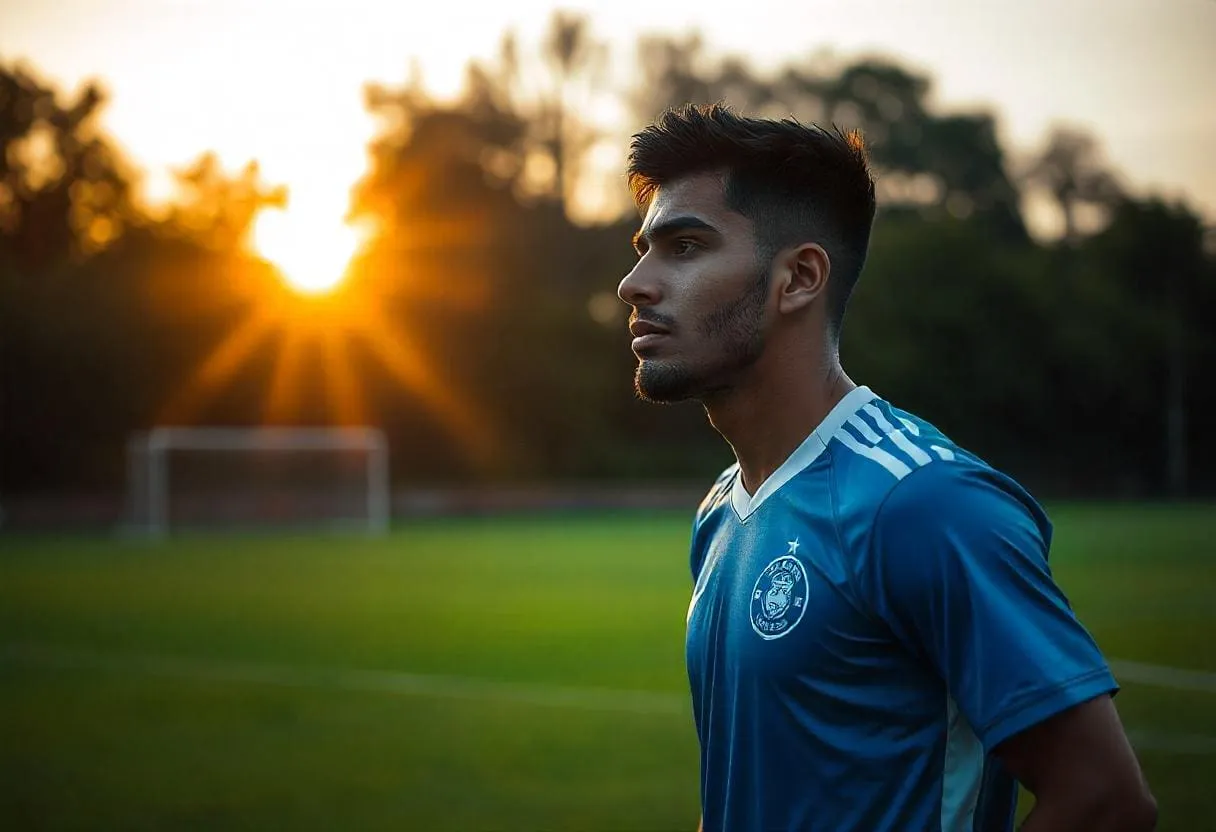 a soccer player in a hypnotic state with a calm